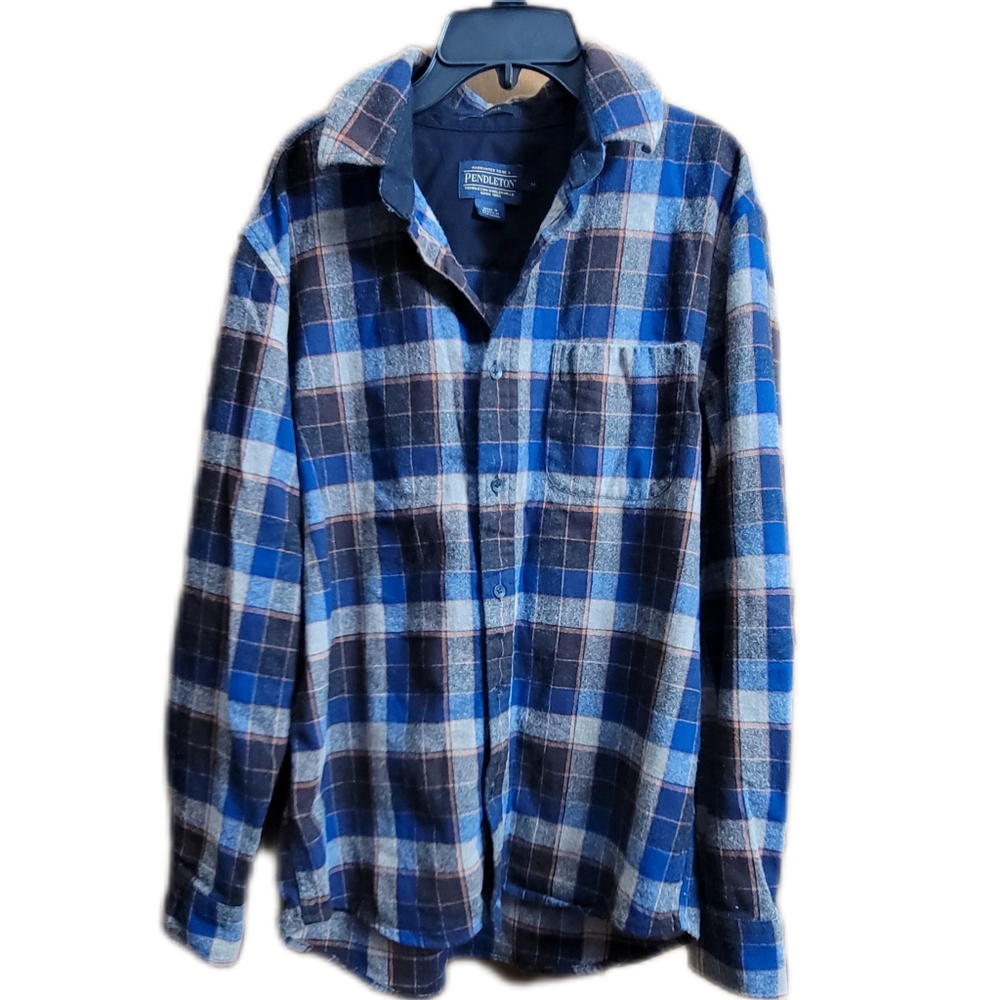 PENDELTON mens long sleeve button down plaid shirt flannel blue size medium - Picture 2 of 10